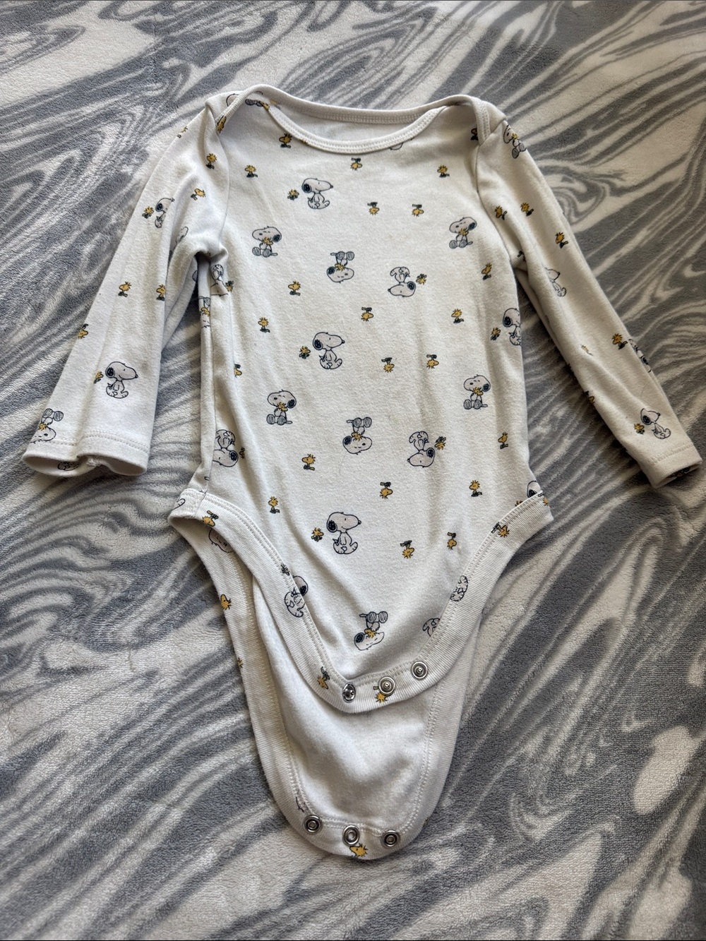 Snoopy White Long-Sleeve Baby One-Piece Bodysuit 12m